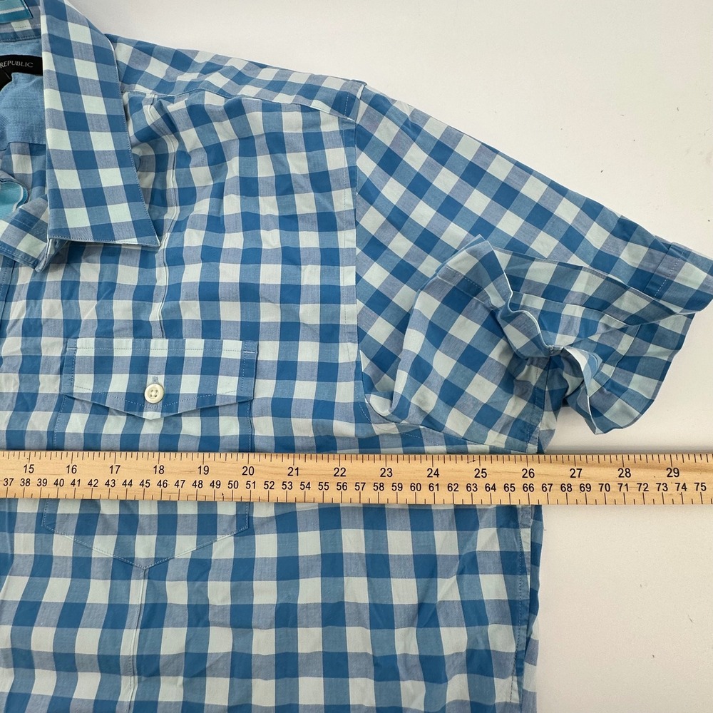 Banana Republic Mens XL Blue White Gingham Short SL Button Down Stretch‎ Shirts - Picture 10 of 16